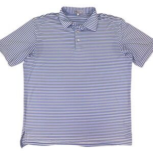 Peter Millar Summer Comfort Blue White Striped Polo Shirt Mens Large L Golf NWOT